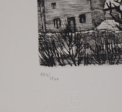 André JACQUEMIN : Village Suisse sous la neige d’hiver, Gravure originale (photo de détail 5) - Crédit photo : Galerie Art.Paris