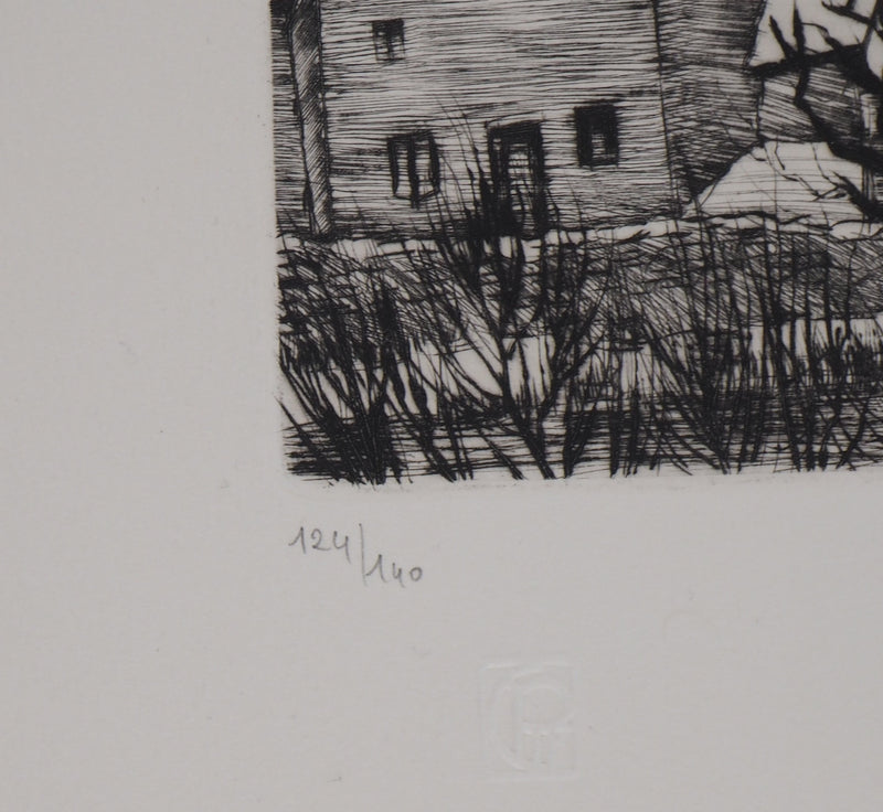 André JACQUEMIN : Village Suisse sous la neige d’hiver, Gravure originale (photo de détail 5) - Crédit photo : Galerie Art.Paris