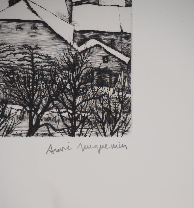 André JACQUEMIN : Village Suisse sous la neige d’hiver, Gravure originale (photo de détail 2) - Crédit photo : Galerie Art.Paris