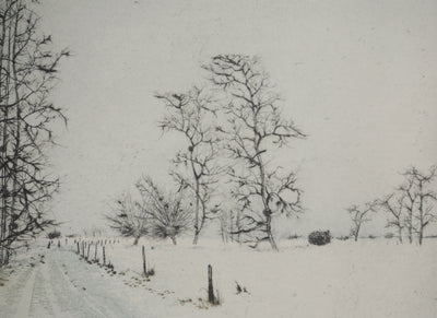 Bernard LOUEDIN : Route enneigée, Gravure signée