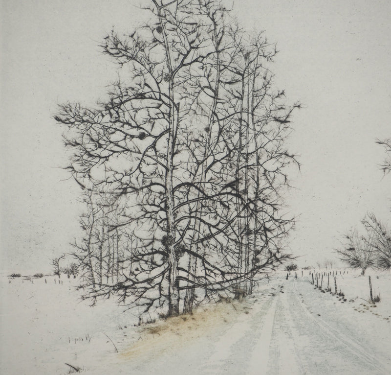 Bernard LOUEDIN : Route enneigée, Gravure signée