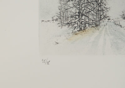 Bernard LOUEDIN : Route enneigée, Gravure signée