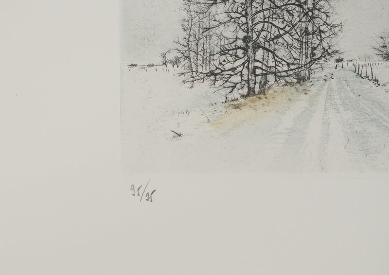 Bernard LOUEDIN : Route enneigée, Gravure signée