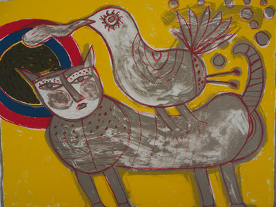 Guillaume CORNEILLE : Chat et oiseau, Lithographie originale (photo de détail 4) - Crédit photo : Galerie Art.Paris