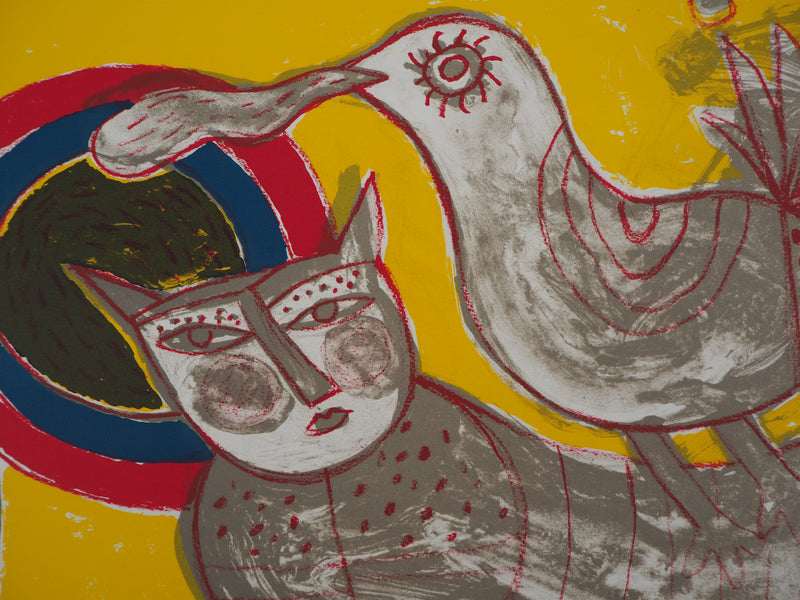 Guillaume CORNEILLE : Chat et oiseau, Lithographie originale (photo de détail 5) - Crédit photo : Galerie Art.Paris