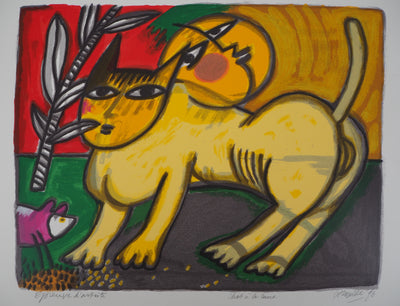 Guillaume CORNEILLE : Chat à la lune, Lithographie originale (photo de détail 3) - Crédit photo : Galerie Art.Paris