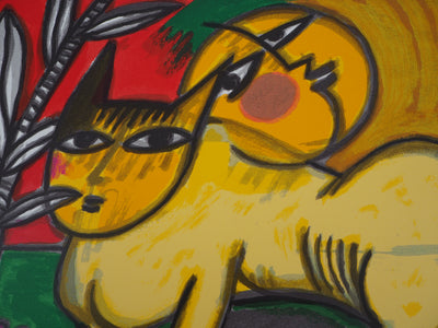 Guillaume CORNEILLE : Chat à la lune, Lithographie originale (photo de détail 4) - Crédit photo : Galerie Art.Paris