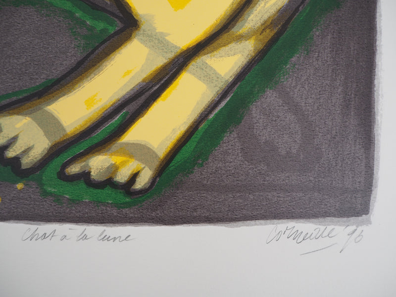 Guillaume CORNEILLE : Chat à la lune, Lithographie originale (photo de détail 2) - Crédit photo : Galerie Art.Paris