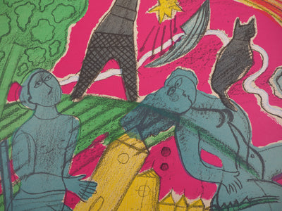 Guillaume CORNEILLE : Les amoureux à Paris, Lithographie originale (photo de détail 4) - Crédit photo : Galerie Art.Paris