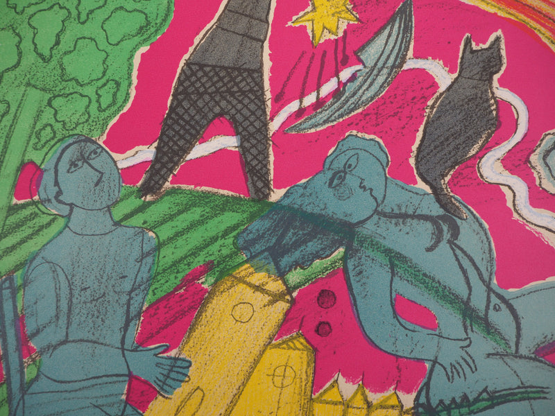 Guillaume CORNEILLE : Les amoureux à Paris, Lithographie originale (photo de détail 4) - Crédit photo : Galerie Art.Paris