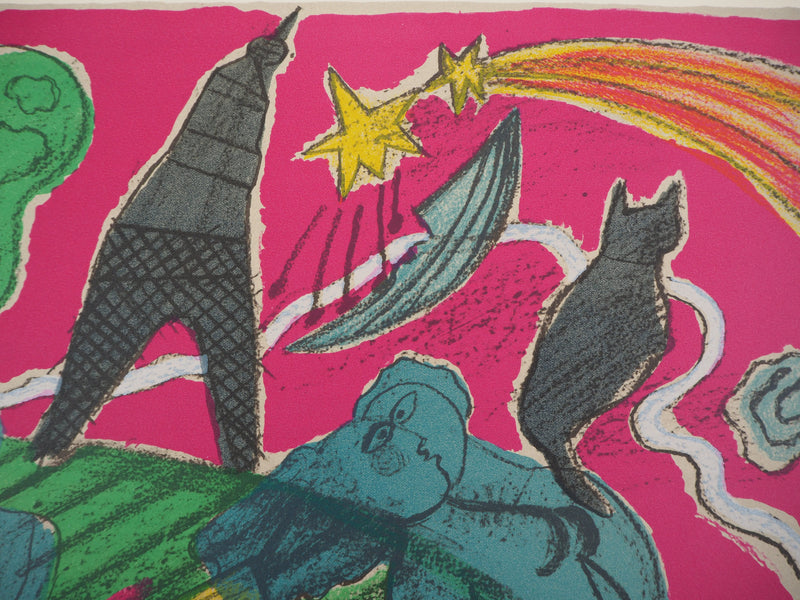 Guillaume CORNEILLE : Les amoureux à Paris, Lithographie originale (photo de détail 5) - Crédit photo : Galerie Art.Paris
