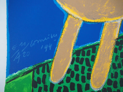 Guillaume CORNEILLE : L'oiseau, le chat et la tête rose, Lithographie originale (photo de détail 5) - Crédit photo : Galerie Art.Paris