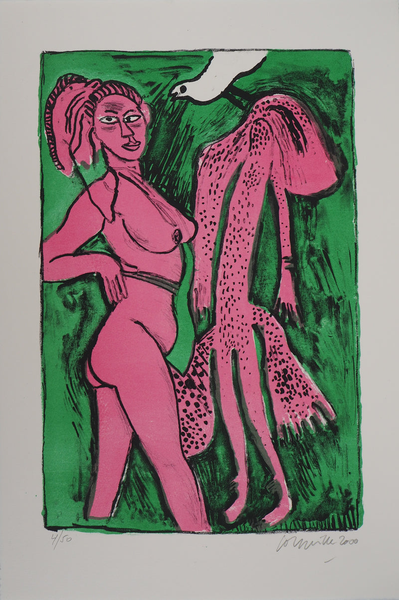 Guillaume CORNEILLE : La femme et la colombe, Lithographie originale (vue générale) - Crédit photo : Galerie Art.Paris