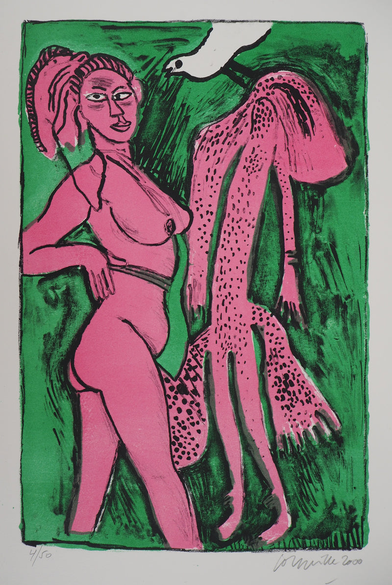 Guillaume CORNEILLE : La femme et la colombe, Lithographie originale (photo de détail 3) - Crédit photo : Galerie Art.Paris