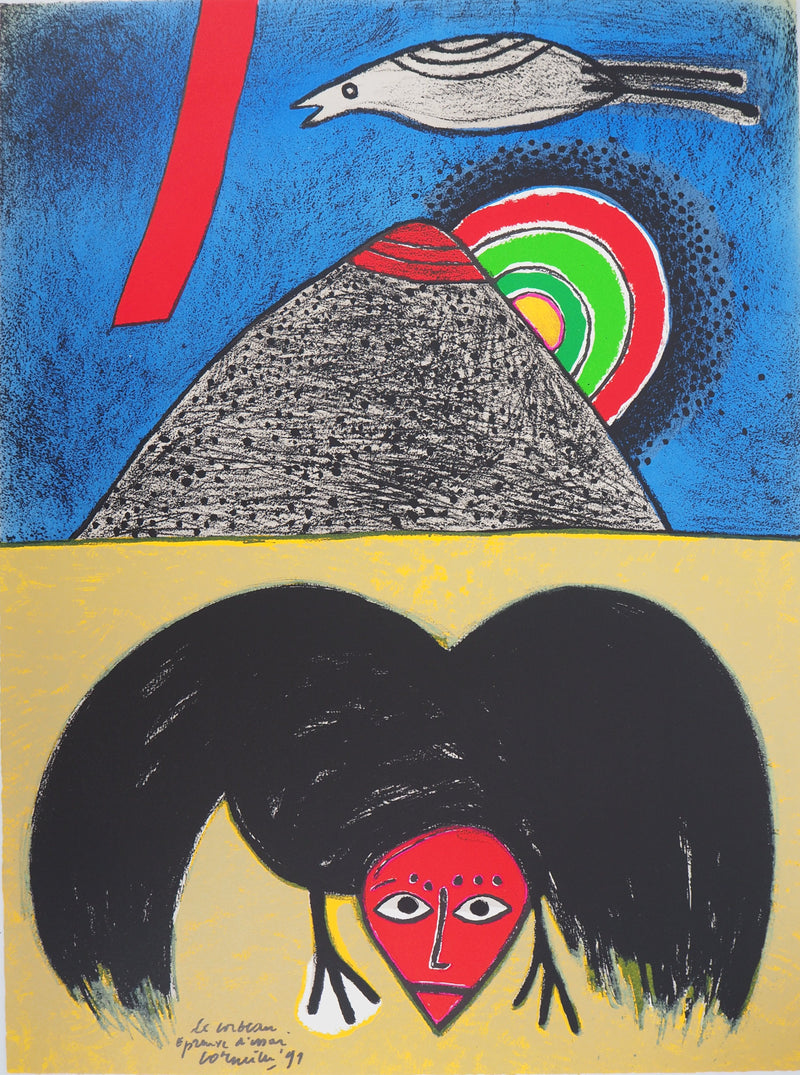 Guillaume CORNEILLE : Le corbeau, Lithographie originale (vue générale) - Crédit photo : Galerie Art.Paris