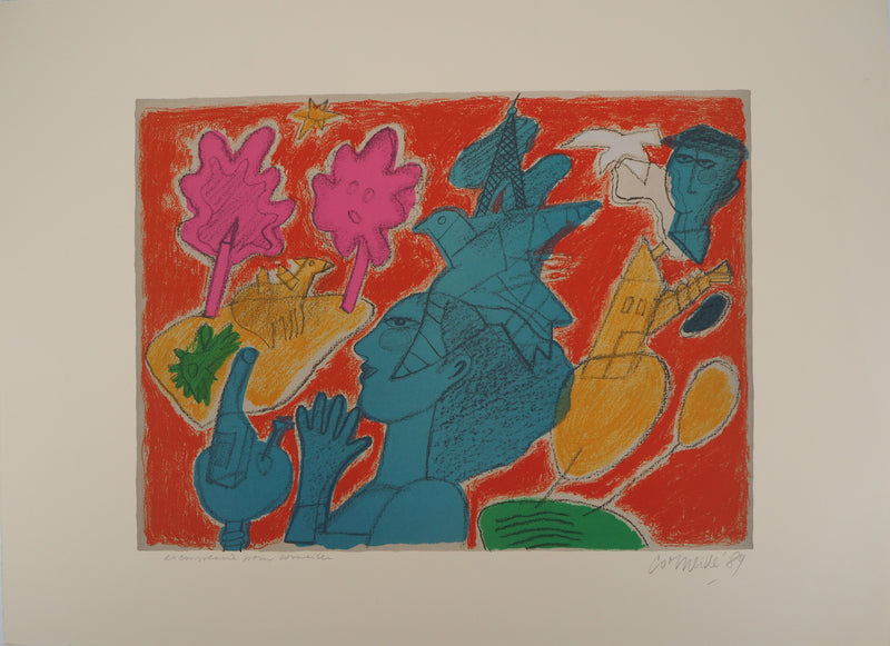 Guillaume CORNEILLE : Promenade sur Paris, Lithographie originale (vue générale) - Crédit photo : Galerie Art.Paris