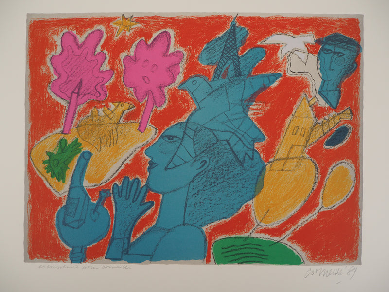 Guillaume CORNEILLE : Promenade sur Paris, Lithographie originale (photo de détail 3) - Crédit photo : Galerie Art.Paris