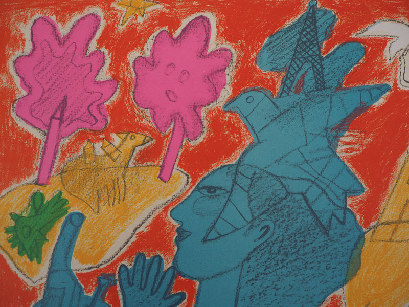 Guillaume CORNEILLE : Promenade sur Paris, Lithographie originale (photo de détail 4) - Crédit photo : Galerie Art.Paris