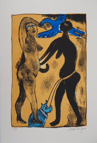 Guillaume CORNEILLE : Figures féminines et animaux, Lithographie originale (vue générale) - Crédit photo : Galerie Art.Paris