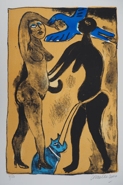 Guillaume CORNEILLE : Figures féminines et animaux, Lithographie originale (photo de détail 3) - Crédit photo : Galerie Art.Paris