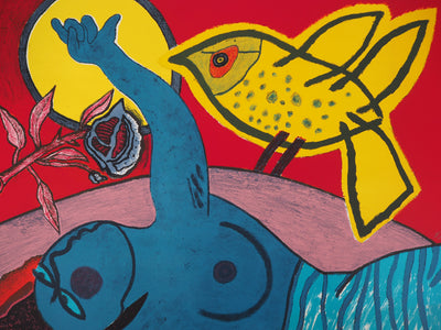 Guillaume CORNEILLE : L'éveil de l'oiseau, Lithographie originale (photo de détail 3) - Crédit photo : Galerie Art.Paris