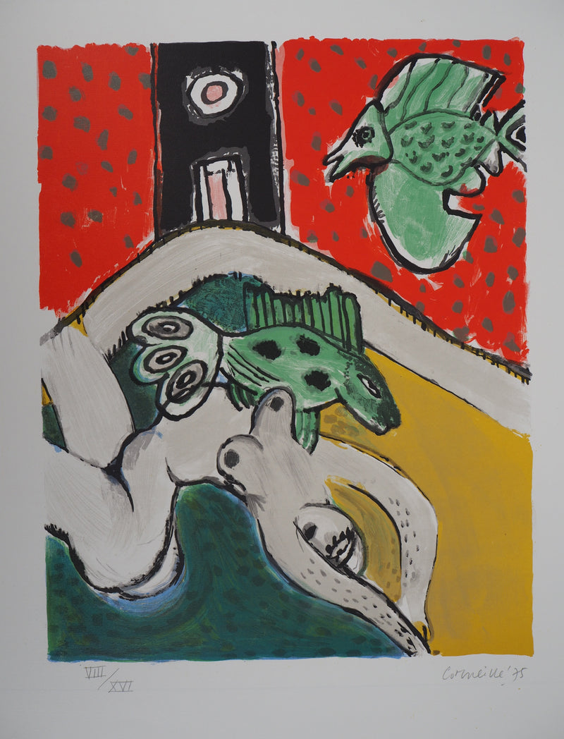 Guillaume CORNEILLE : Composition aux poissons, Lithographie originale (photo de détail 3) - Crédit photo : Galerie Art.Paris