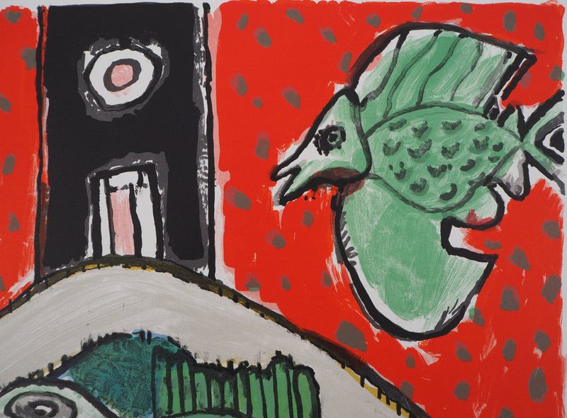 Guillaume CORNEILLE : Composition aux poissons, Lithographie originale (photo de détail 4) - Crédit photo : Galerie Art.Paris
