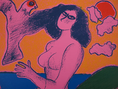 Guillaume CORNEILLE : Nu à l'oiseau, Lithographie originale (photo de détail 3) - Crédit photo : Galerie Art.Paris