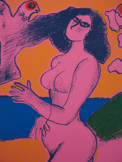 Guillaume CORNEILLE : Nu à l'oiseau, Lithographie originale (photo de détail 4) - Crédit photo : Galerie Art.Paris
