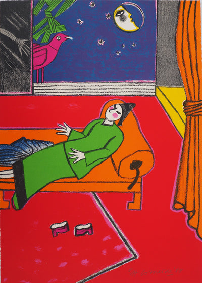 Guillaume CORNEILLE : Repos au clair de lune, Lithographie originale (vue générale) - Crédit photo : Galerie Art.Paris