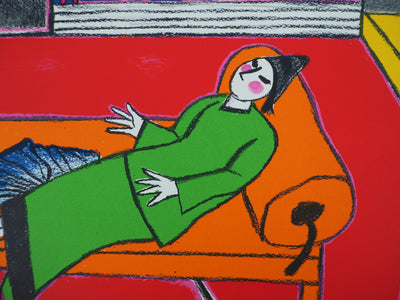 Guillaume CORNEILLE : Repos au clair de lune, Lithographie originale (photo de détail 5) - Crédit photo : Galerie Art.Paris