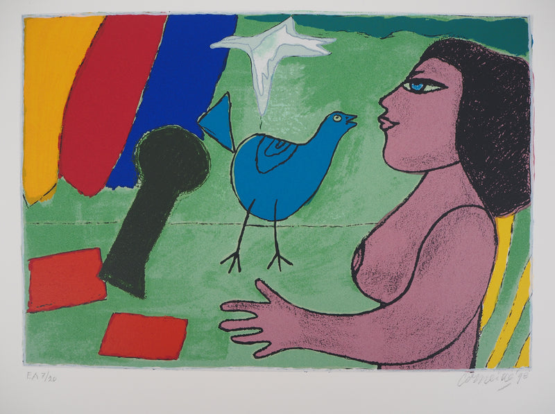 Guillaume CORNEILLE : Nu aux oiseaux, Lithographie originale (photo de détail 3) - Crédit photo : Galerie Art.Paris