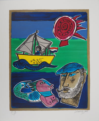 Guillaume CORNEILLE : La sirène et le marin, Lithographie originale (vue générale) - Crédit photo : Galerie Art.Paris