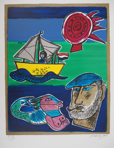 Guillaume CORNEILLE : La sirène et le marin, Lithographie originale (photo de détail 3) - Crédit photo : Galerie Art.Paris