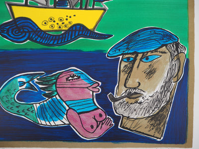 Guillaume CORNEILLE : La sirène et le marin, Lithographie originale (photo de détail 5) - Crédit photo : Galerie Art.Paris