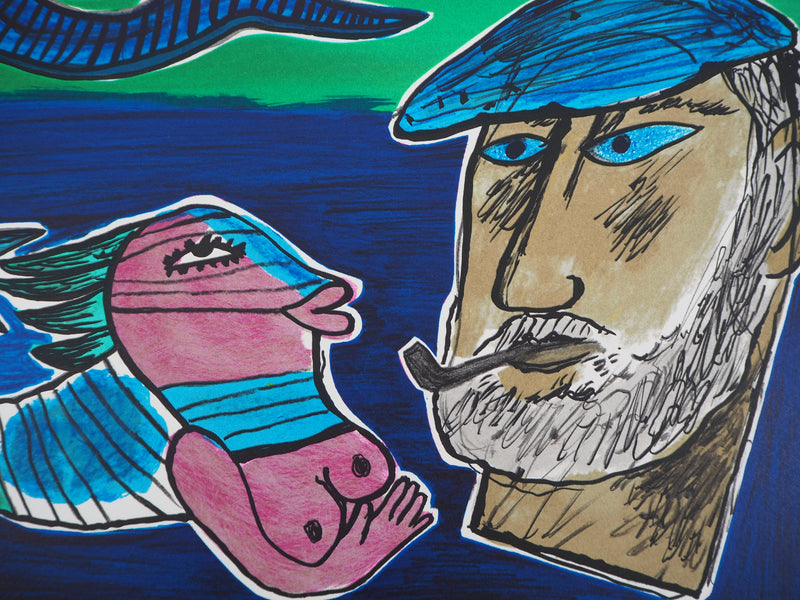 Guillaume CORNEILLE : La sirène et le marin, Lithographie originale (photo de détail 6) - Crédit photo : Galerie Art.Paris