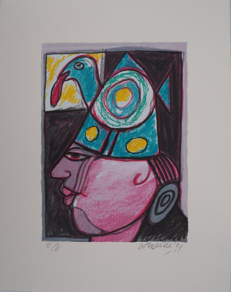 Guillaume CORNEILLE : Clown aux grosses joues, Lithographie originale (vue générale) - Crédit photo : Galerie Art.Paris