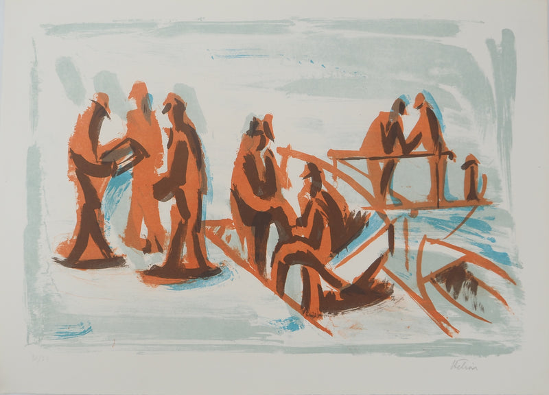 Jean HELION: Sea, time to embark, Original lithograph signed in pencil