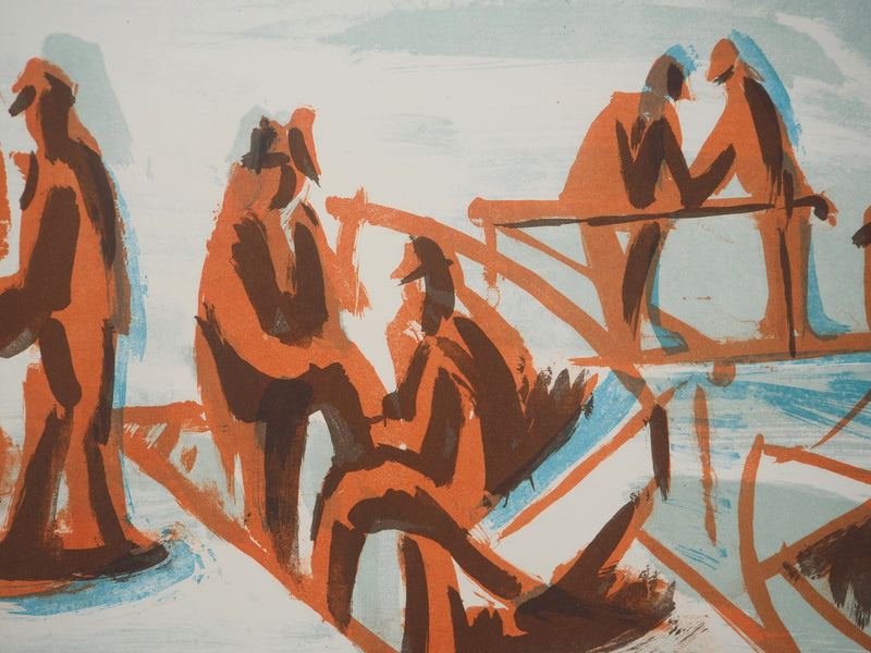 Jean HELION: Sea, time to embark, Original lithograph signed in pencil