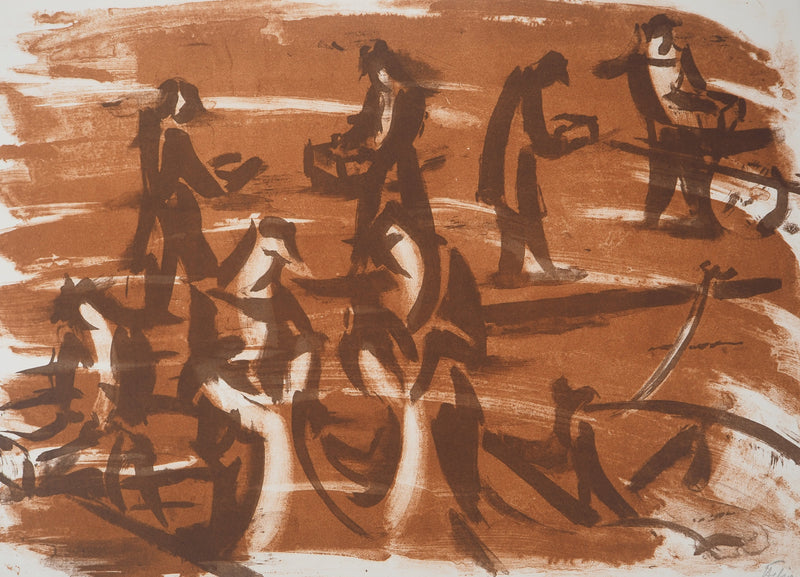 Jean HELION: The crowd on the Port, Original lithograph signed in pencil