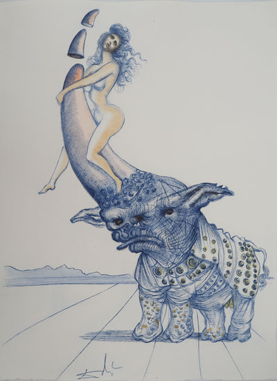 Salvador DALI : Casanova : Nu au rhinocéros, Gravure originale (vue générale) - Crédit photo : Galerie Art.Paris