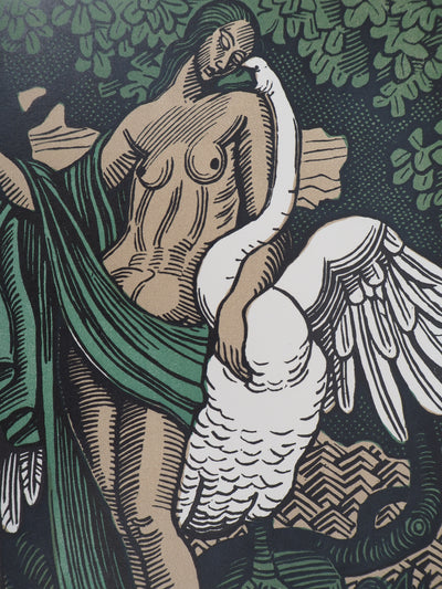 Louis BOUQUET : Mythologie, Léda et le Cygne, Gravure sur bois originale (photo de détail 3) - Crédit photo : Galerie Art.Paris