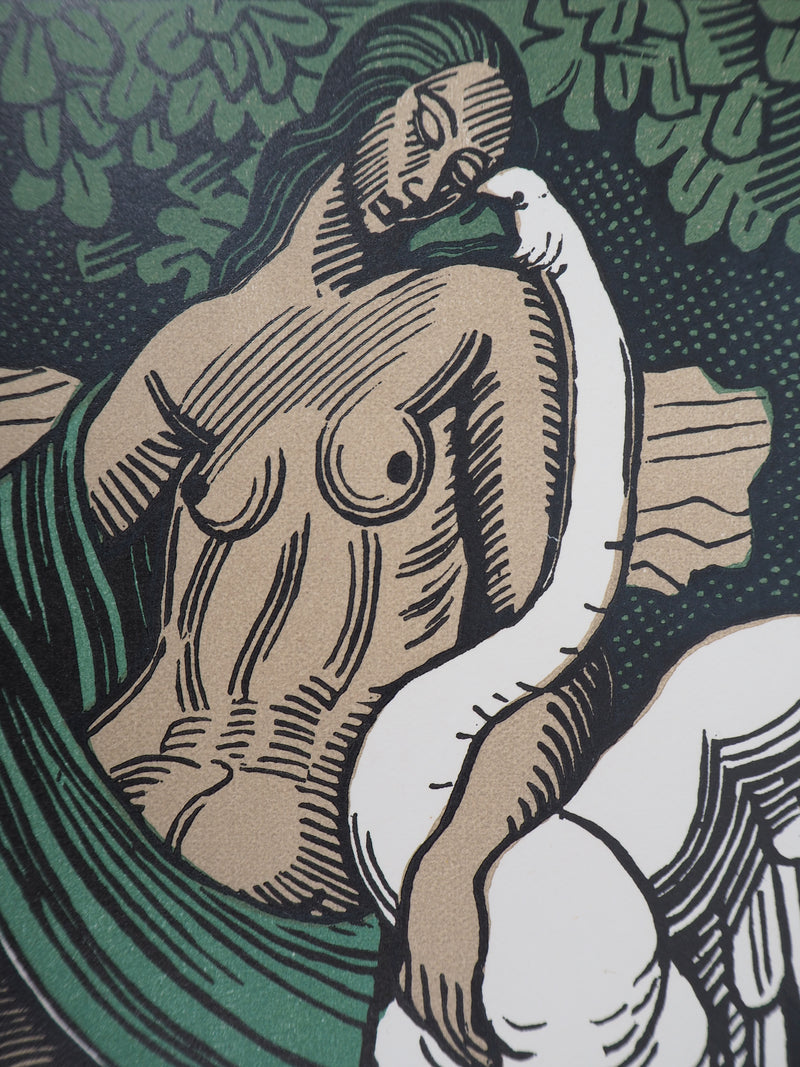 Louis BOUQUET : Mythologie, Léda et le Cygne, Gravure sur bois originale (photo de détail 4) - Crédit photo : Galerie Art.Paris
