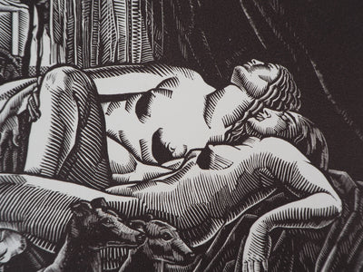 Clément SERVEAU : Repos, Deux nus aux lévriers, Gravure sur bois originale (photo de détail 4) - Crédit photo : Galerie Art.Paris
