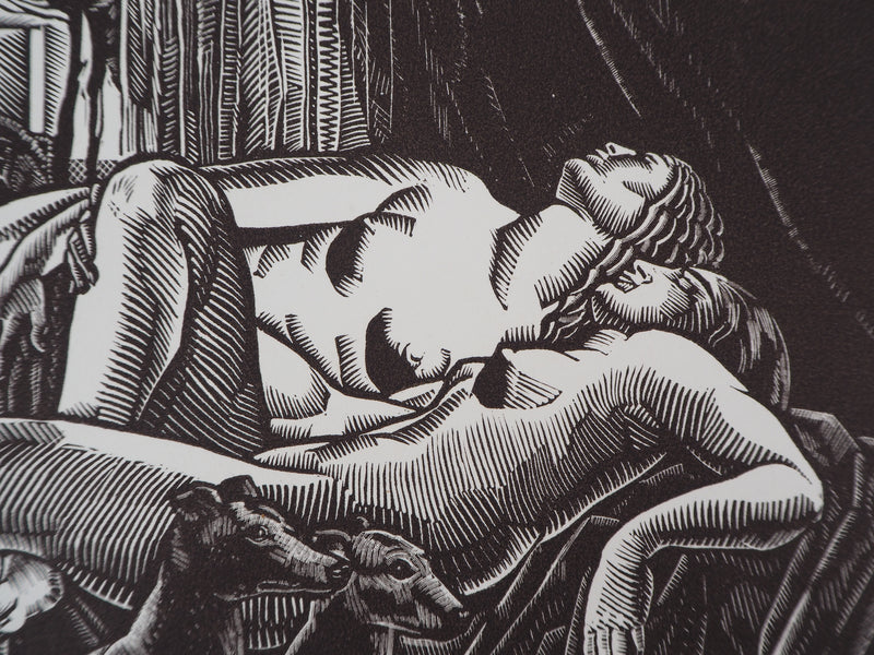 Clément SERVEAU : Repos, Deux nus aux lévriers, Gravure sur bois originale (photo de détail 4) - Crédit photo : Galerie Art.Paris