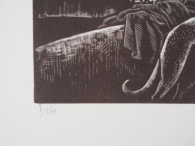 Clément SERVEAU : Repos, Deux nus aux lévriers, Gravure sur bois originale (photo de détail 6) - Crédit photo : Galerie Art.Paris