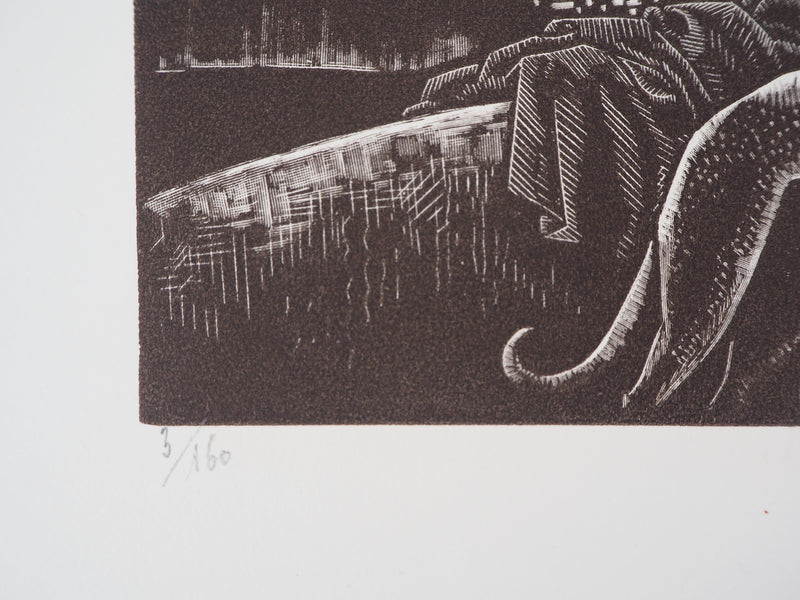 Clément SERVEAU : Repos, Deux nus aux lévriers, Gravure sur bois originale (photo de détail 6) - Crédit photo : Galerie Art.Paris