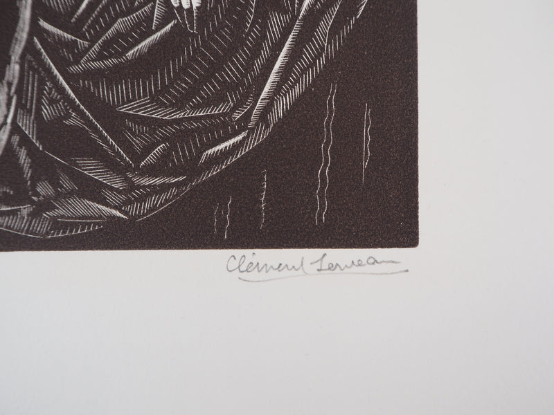 Clément SERVEAU : Repos, Deux nus aux lévriers, Gravure sur bois originale (photo de détail 7) - Crédit photo : Galerie Art.Paris