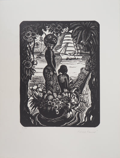 Pierre FALKE : Souvenirs d'Océanie, Gravure sur bois originale (vue générale) - Crédit photo : Galerie Art.Paris