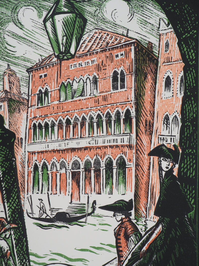 Robert BONFILS : Gondoles sur le Grand Canal à Venise, Gravure sur bois originale (photo de détail 4) - Crédit photo : Galerie Art.Paris